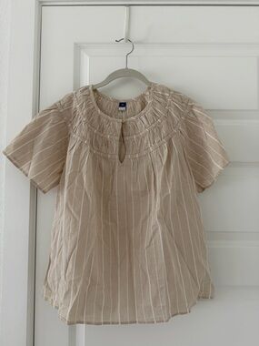 Old Navy Beige Striped Short Sleeve Peasant Blouse